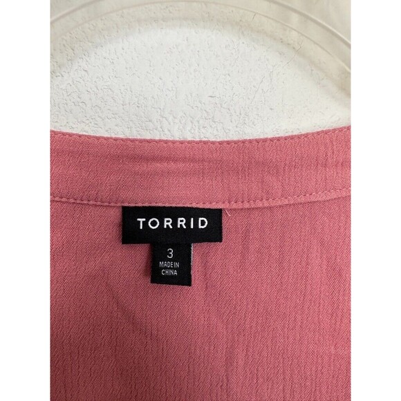 Torrid Women's Crinkle Gauze Embroidered Peasant Top Pink Puff Sleeve Size 3X - Picture 4 of 9